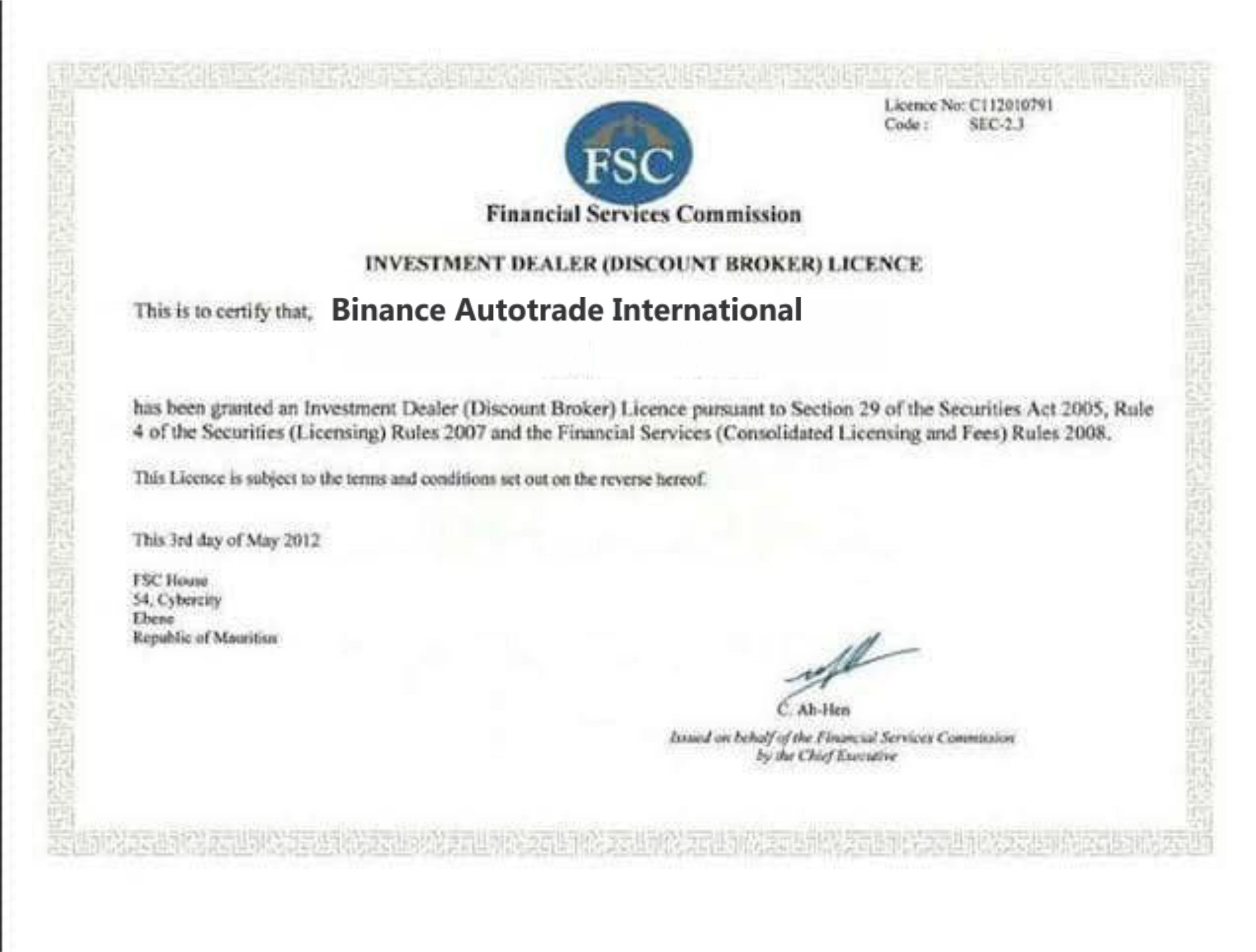 BinanceAutotrade Certificate